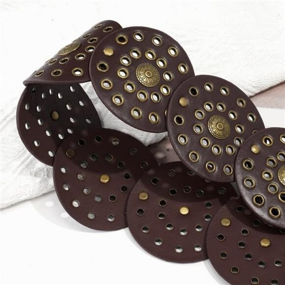 Womens wide boho leather belt vintage western chunky waist belt with metal buckl - Picture 3 of 7